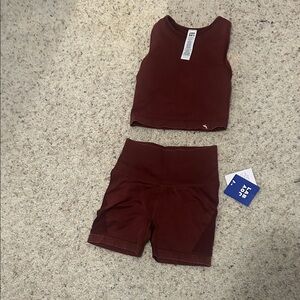 JoyLab Women's Maroon Seamless Tank & High-Waist Bike Shorts Set